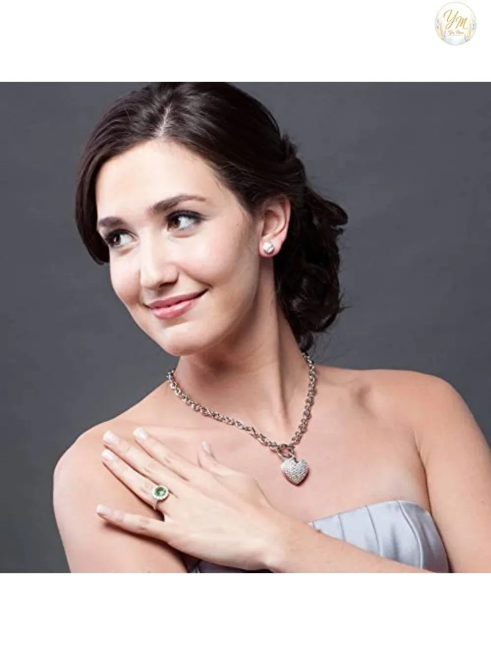 Cubic Zirconia Heart Pendant Necklace, 18